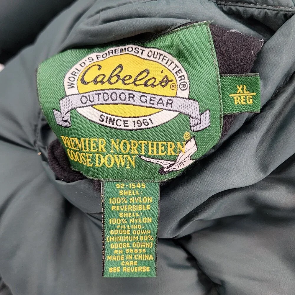 Cabelas XL Reg Reversible Premier Northern Goose Down Puffer Jacket Green & Beig - Picture 5 of 11